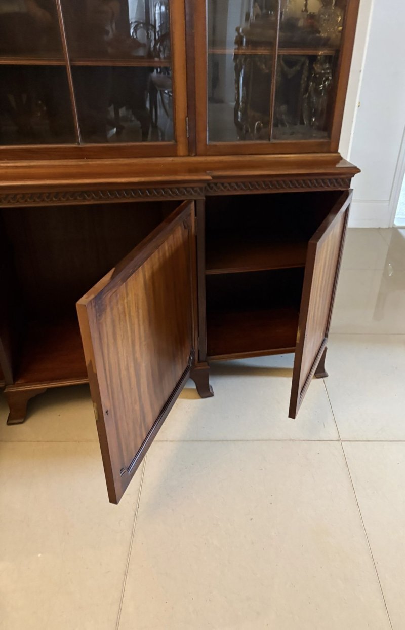 Antique Edwardian Mahogany Breakfront Bookcase Glazed Display Cabinet Library Cabinet - Image 8